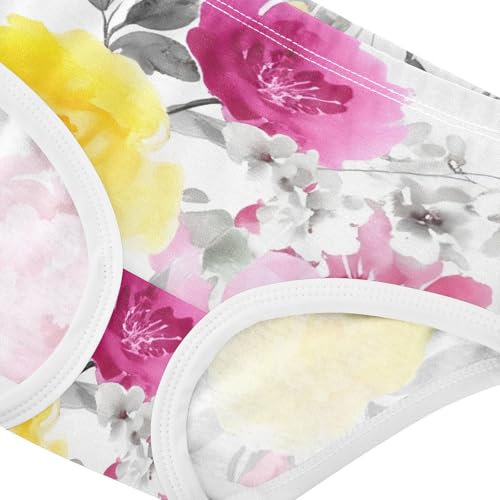 Animals Toddler Underwear Floral 2t Cotton Little Girl Panties Watercolor Pink Yellow Flowers White Briefs Underpants4