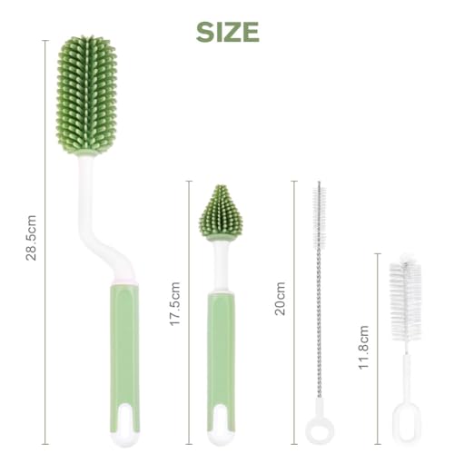 Vicloon 3PCS Baby Bottle Brush, Silicone Bottle Cleaner, Green, 29cm - Image 2