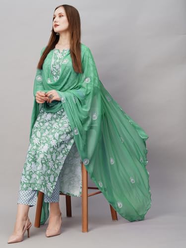 Image of ANNI DESIGNER Women Cotton Blend Kurta With Pant & Dupatta