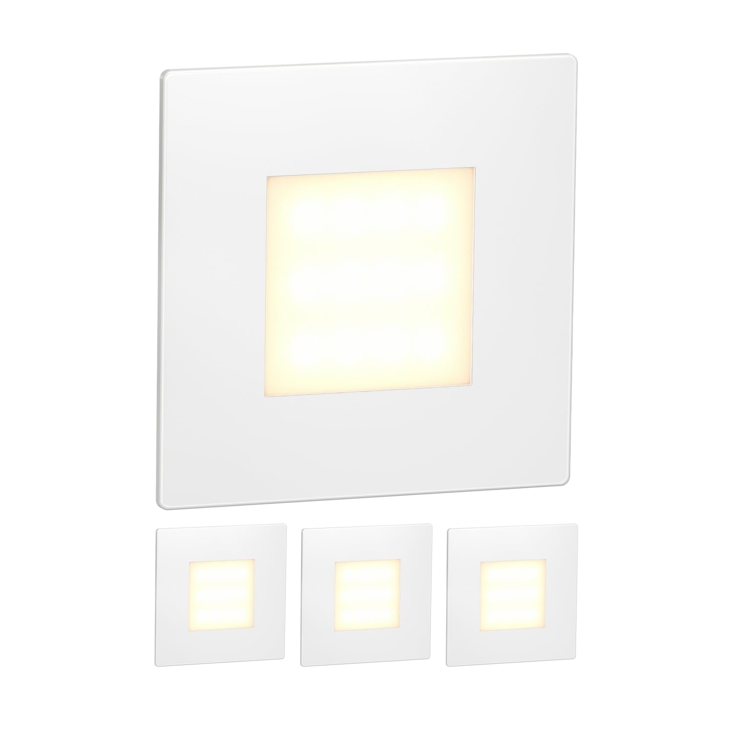 ledscom.de - Lot de 4 lampes d'escalier/appliques encastrables à LED FEX pour l'intérieur et l'extérieur, de forme carrée, 85 x 85 mm, blanc chaud