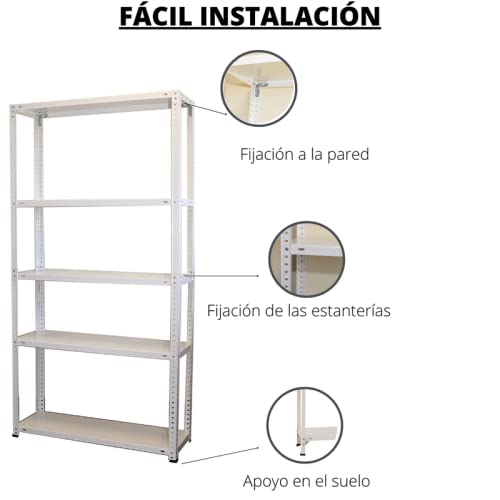 Estantería Metálica Modular Blanca 5 Baldas 170x75x30 cm, Capacidad 250 kg, Estantería de Almacenaje para Garaje, Trastero, Taller, Almacén, Despensa y Oficina