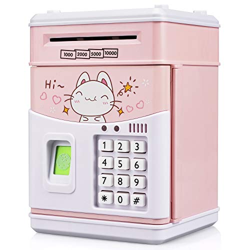 KMiKE Electronic Piggy Bank for Kids Cash Coin Cartoon ATM Money Saver Coin Bank for Kids with Password & Music Great Gift Toy for Kids Children (Pink-cat)