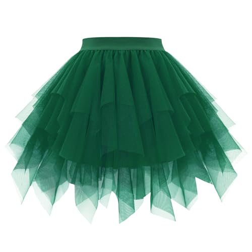 OBBUE Damen Karneval Tüll Rock 1950er Rockabilly Petticoat Tütü Rock Ballett Tütüs für Christmas Party Abschlussfeier Dark Green L