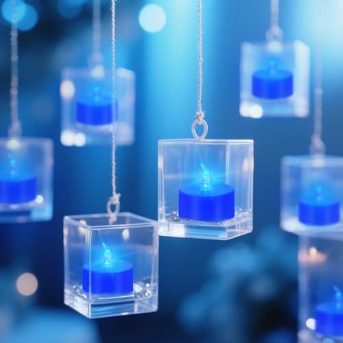 Image of Tea Lights Battery Operated Candles LED Tea Lights Flameless Candles 200+ Hours Flickering Fake Tealights for Sweetest Day Wedding Home Decorations Party (Blue Base, 24 Pack)