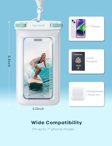 Image of Lamicall Waterproof Phone Pouch Case Bag for iPhone 17 16 15 14 13 12 11 Pro Max Plus XS, Swimming Equipment Bags for 4-7inches White & White