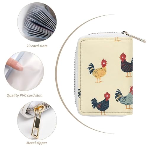 Roosters Chicken Small Business Credit Card Holder Wallet with 20 Card Slots Case Coin Purse Pouch4