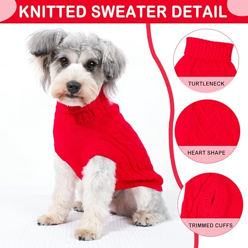 Image of Dog Christmas Sweaters Small Dog Clothes for Winter Solid Knitted Doggy Sweater Warm Dachshund Clothes Doggy Pullover Xmas Outfit with Heart-Shape Design(Red, Medium)
