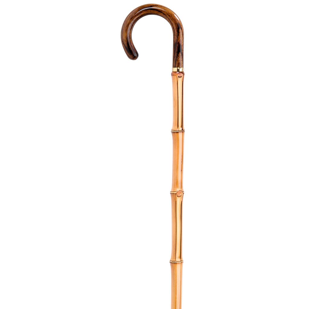 Flexor Bastón de Bambú con Puño de Madera, Puntera de Goma Ø20 mm, Altura 91,5 cm, Tonos de Madera Natural, Bastón para Movilidad