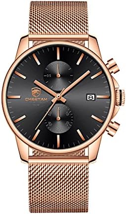 Mens Watch Fashion Sleek Minimalist Quartz Analog Mesh Stainless Steel Waterproof Chronograph Watches