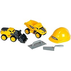 Casco Obra Juguete Klein Theo 2497 Volvo Power, Juego Profesional de construcción, con volquete y Pala, Incl. Herramienta de albañil y Casco, Juguete para niños Desde 3 años