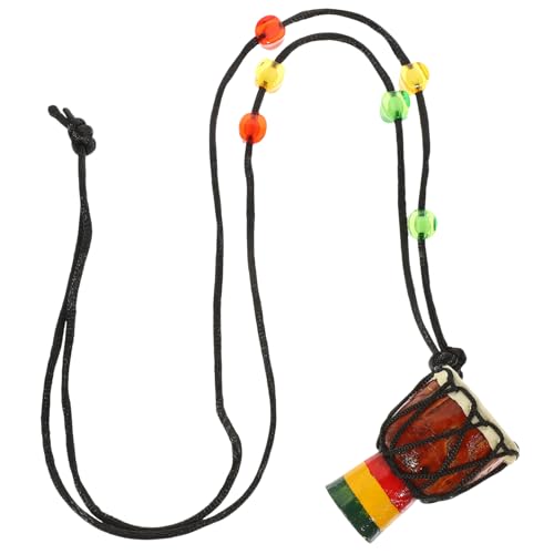 FOMIYES Mini African Hand Drum Necklace Wooden Tambourine Authentic African Drum Metal Ring Tuning Rope Home Decor for Music Lovers Random