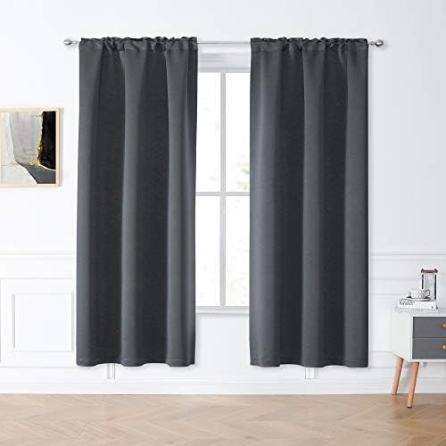 KEQIAOSUOCAI Blackout Curtains 72 Inch Length for Office - 3 Pass Microfiber Noise Reducing Thermal Insulated Rod Pocket Gray Blackout Window Panels Drapes (2 Panels, 42 x 72 Inch, Grey)