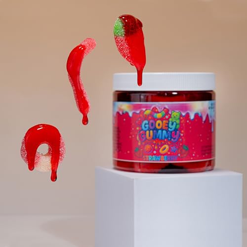 Sour Gooey Gummies – Strawberry Flavor – Wet & Sticky Candy Snack with Sour Ooze – Sweet & Tangy Strawberry Treat – 22 oz Jar