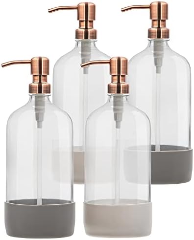 32 oz Glass Pump Bottle Rustproof Stainless Steel Pump, Funnel, and Lids. Modern Farmhouse Vintage Jar, Lar…