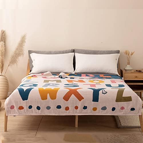 Beoty Lake Cotton Muslin Throw Blanket for Adults Kids and Toddlers, 100% Pure Cotton- 6 Layer Gauze Cozy Thick Blanket for Autumn, Travel and Outdoor（KAWAYI Letters,Twin 80"x60"）