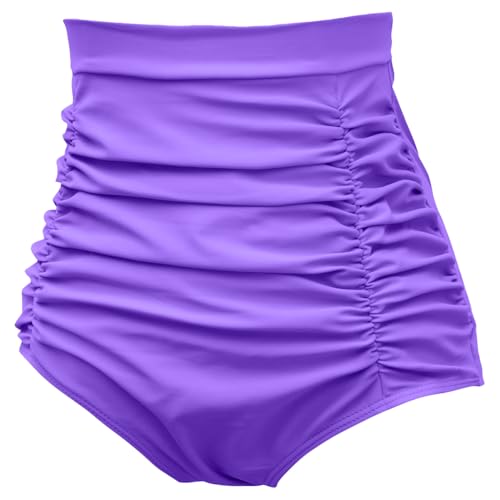 COCOPEAR Women's Ruched High Waisted Bikini Bottom Retro Vintage Swim Short Tankinis MediumPurple S — view 2