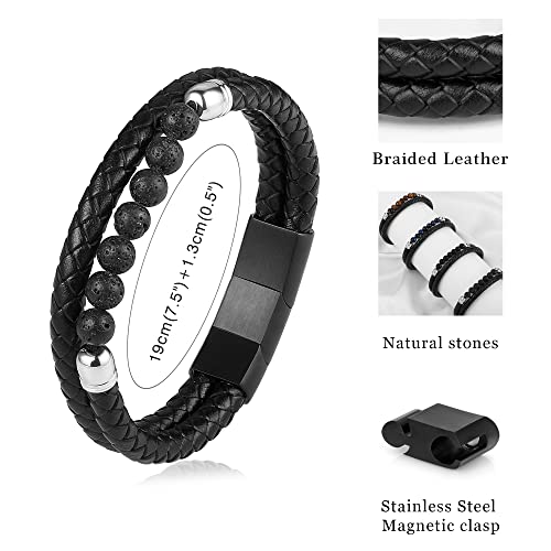 Fathers Day Bracelet For Dad,Blue Leather Tiger Eye Bracelet For Men Beaded Bracelets For Men Stress Relief Anxiety Mens Bracelets Beads Healing Mens Bracelet Jewelry Gifts For Men #TOP4