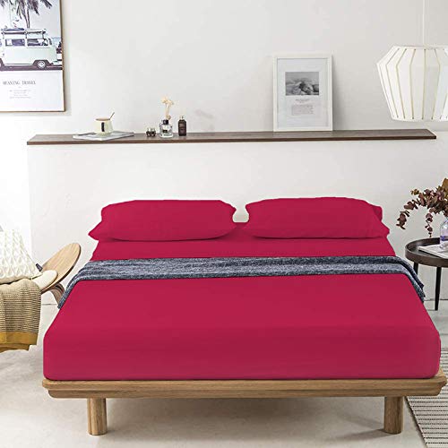 Image of YRM Bedding's - Egyptian Cotton Bedsheet 400-TC Premium Hotel Quality 1 Bedsheet (90x100) + 2 Pillow Covers (18x28) - (Double Bed, Hot Pink Color)