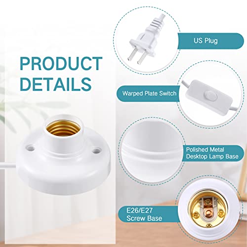 2 Pcs Light Socket With Cord Light Bulb Base E26/ E27 Lamp Base Desktop 9.84 Ft Screw Light Bulb Holder Replacement Light Bulb Socket With On/Off Switch Hanging Light Cord Extension #TOP2