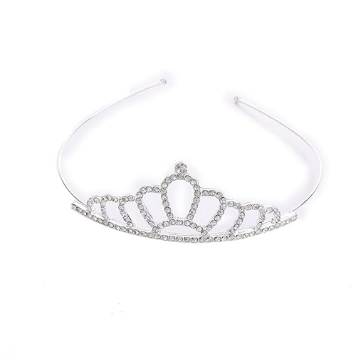 ラインストーン キッズ ガール ティアラ ヘアバンド ブライダル プリンセス クラウン ヘッドバンド 誕生日 結婚式 コンテスト ハロウィン コスチューム パーティー用 (シルバー)