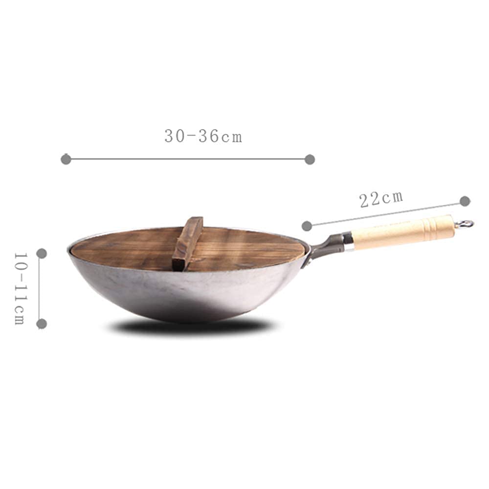 ノンスティック中華鍋 木製ハンドル付き Amazon | 大中華鍋ノンスティック 33cm,木製のふた 炒め鍋中華鍋