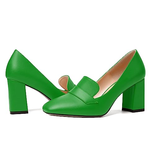 Image of MODENCOCO Womens Sexy Formal Matte Slip On Square Toe Work Block High Heel Loafers Shoes 3.5 Inch