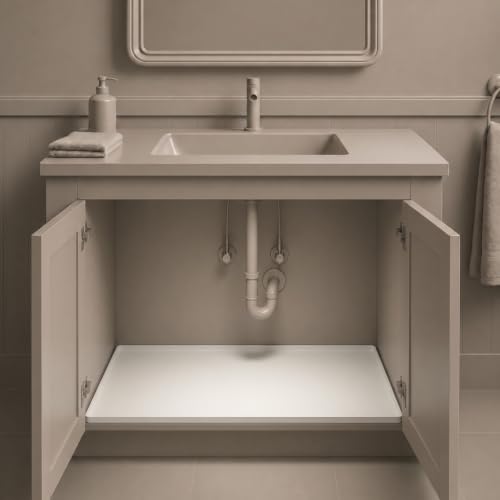 BASIN - Under Sink Mat for Bathroom - The Original Silicone Under Sink Mats for Bathroom Waterproof - Under Sink Tray for Bathroom Waterproof - Under Sink Cover Vanity Liner White 28x19