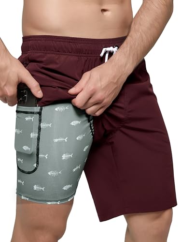 Short de bain homme 2 en 1 extensible et short de surf long