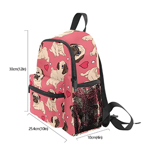 Zxivgoqfr Schoolbag For Boys Girls Cute Kid's Toddler Backpack Pink Pug Puppy Dog Heart Love Pattern Children Bag One Size #TOP3