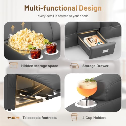 Image of Loveseat Recliner Sofa, Home Theater Seating with Massage, Reclining Loveseats with Console, Wall Hugger RV Couch Movie Theater Chairs, RV Furniture Sofas with USB, Cup Holders, Drawer for Gaming Room