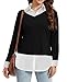 Oyamiki Herbst Pullover Damen Loose Pullover Lang Farbblock Hemdkragen Sweater Shirt V Ausschnitt Sweatshirt Ohne Kapuze Schwarz Weiß M