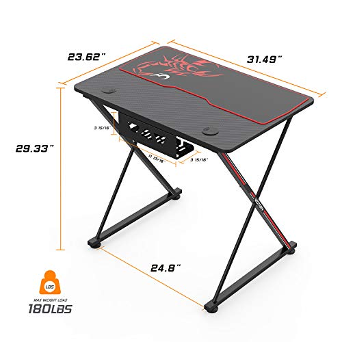 DESIGNA 31\'\' Gaming Desk, X-Shape Computer Desk with Free Mouse pad, Cup Holder& Headphone Hook & Controller Stand, Gamer Workstation for Home Office, Black - Thumbnail 7