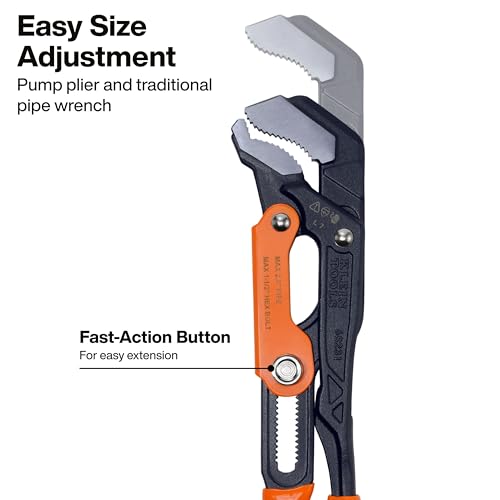 Image of KLEIN TOOLS 68231 Pipe Wrench, S-Jaw Quick-Adjust Plumbers Wrench Fits Up to 2-Inch Round Pipe and 1-1 /2-Inch Hex Nuts, 17-Inch