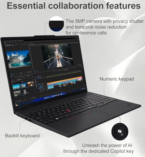 Image of Lenovo ThinkPad T16 Gen 4 Business AI PC Laptop (16 inch FHD+, Intel 12-Core Ultra 7 255U (> i7-1355U), 64GB DDR5 RAM, 2TB SSD), 2x Thunderbolt 4, Fingerprint, Backlit KB, 5MP RGB Webcam, Win 11 Pro