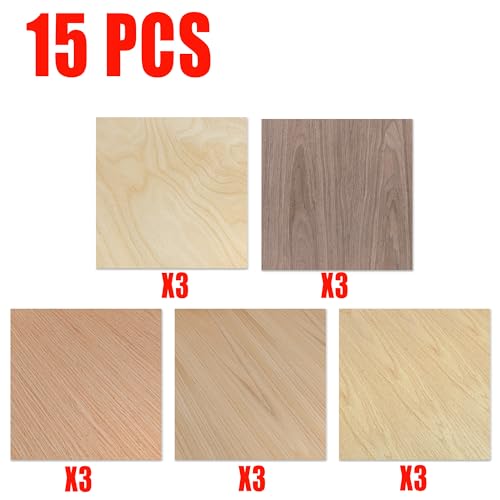 Image of GSCIT Club 15 PCS Wood Veneer, 12 inch x 12 inch Birch, Oak, Maple, Walnut and Red Oak Wood Edge Banding Pre-glued Flexible, Veneer Tape Banding