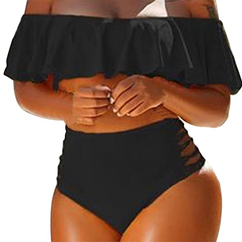 Bikini noir volants épaules dénudées taille S galbant anti marques
