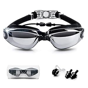 Unisex Swim Goggles with Earplug, Wide Field of View Triathlon Swimming Goggles, Comfortable No Leaking Anti-Fog UV Protection Triathlon for Adult Men Women Youth Kids