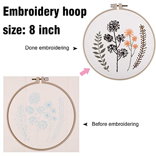 Embroidery Starter Kit Stamped Cross Stitch Hand Embroidery Include Embroidery Clothes with Floral Pattern, Plastic Embroidery Hoop, Color Threads, Instructions, Scissor for Adults - 3 Pack - Thumbnail 4
