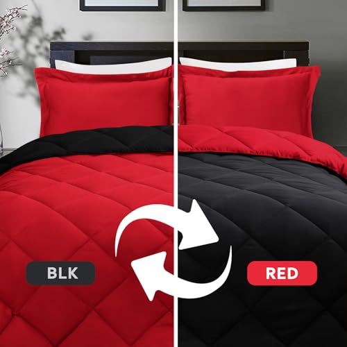 Image of HIG 3pc Red /Black Twin /Twin XL Bedding Comforter Set Duvet Insert Blanket