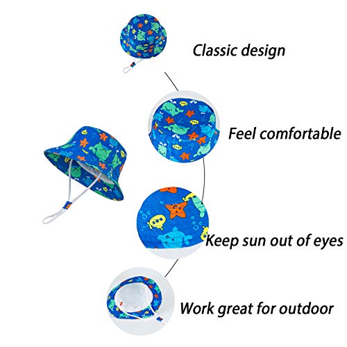 Image of LANGZHEN Sun Protection Hat for Kids Toddler Boys Girls Wide Brim Summer Play Hat Cotton Baby Bucket Hat with Chin Strap