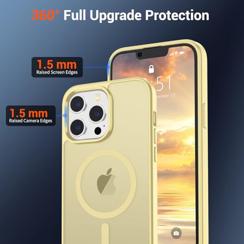 Image of SUPFINE Magnetic for iPhone 13 Pro Max Case (Compatible with MagSafe) (Military Grade Drop Protection) Slim Translucent Matte Shockproof with Anti-Fingerprint Phone Case,Buttercream Yellow