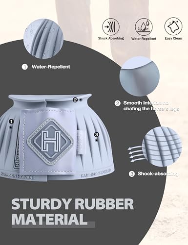 Image of Harrison Howard Rubber Bell Boots for Horses, Hoof Overreach Protection for Horses, w /Upgraded Leather Touch Tape