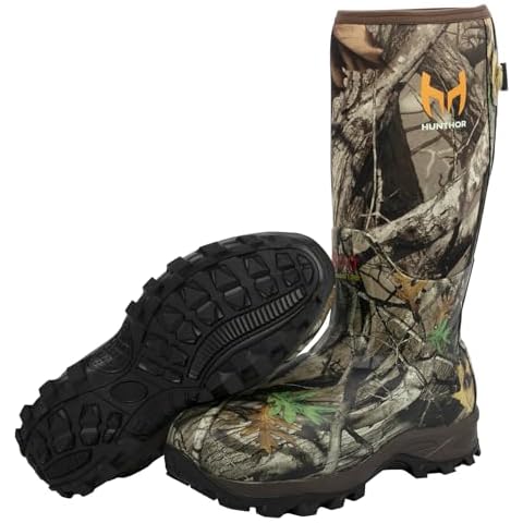 Hunthor Rubber Hunting Boots for Men with 800g Insulation,Waterproof Insulated 6mm Neoprene Boots Ideal for Hunting Outdoor Activities (Camo,7) Cover