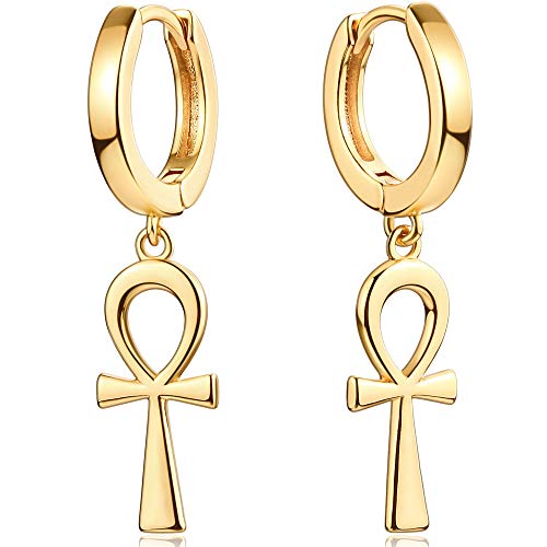 Mevecco Gold Dainty Dangle Hoop Earrings for Women 14K Gold Plated Delicate cute Geometric Triangle Cone Dangle Earrings