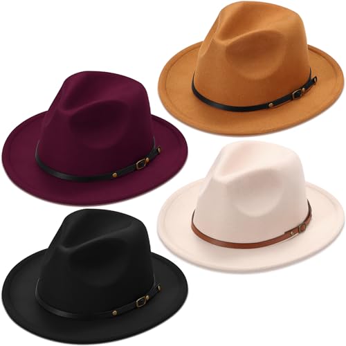 Unittype Girs Kids Classic Wide Brim Hat, Felt Fedora Hat with Bowknot Floppy Wool Bowler Cap for Girls Boys