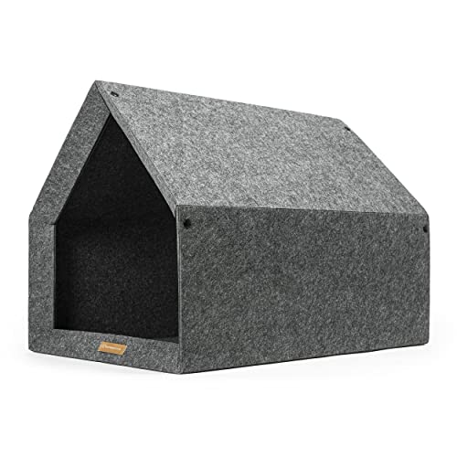 Rexproduct - PetHome Hundehütte mit Liegefläche und Dach I Biss- und Kratzfest I Gute Schalldämmung I Umweltfreundlich & Einfach zu Montieren I Größe S (60x42x43 cm) - Dunkelgrau und Rot