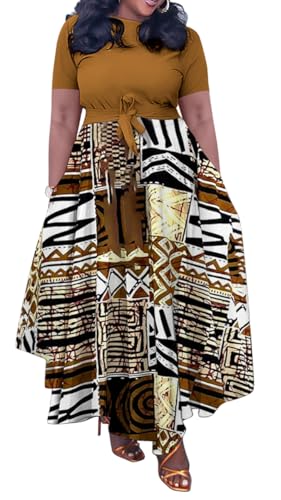 Image of BFFBABY Plus Size Dress A Line Dresses for Women Summer Long Dresses with Sleeve Casual Belted
