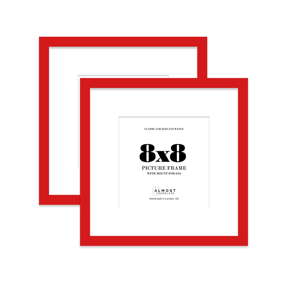 8x8 Red Picture Frame with Mount for 6x6 Photos, Prints - Modern Square Wall Frame, Set of 2
