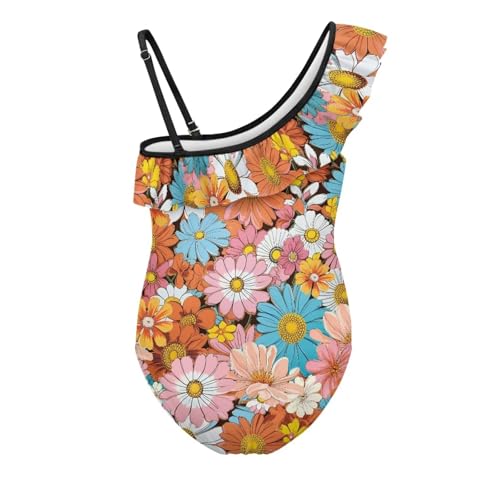 Image of Girls One Piece Bathing Suit,Slim-Fit Ruffle Strap Swimsuit with Adjustable Strap Quick Dry Summer Beach Swim Suit