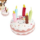 Tarta de cumpleaños para perros de 17 x 17 x 9 cm, masticable interactivo, sonido suave, chirriante para mascotas, pastel de cumpleaños duradero para perros pequeños y medianos